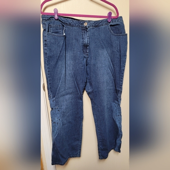 Women's Blue Jeans with Lace Detail - Picture 1 of 4